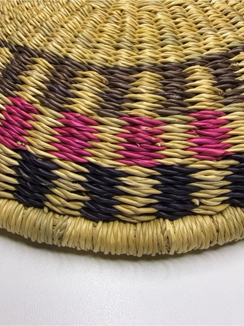 Handwoven Decorative Basket - Yellow, Pink & Brown